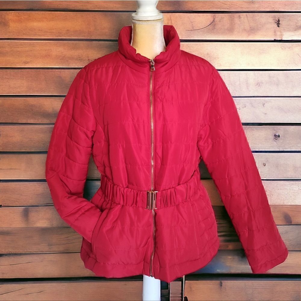 Women's  New York & company Belted Puffer Jacket Size Large